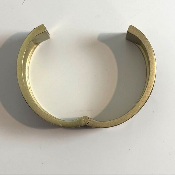 VTG Talbots Brown Embossed Leather Gold Tone Hinged Bangle Bracelet - Picture 5 of 7